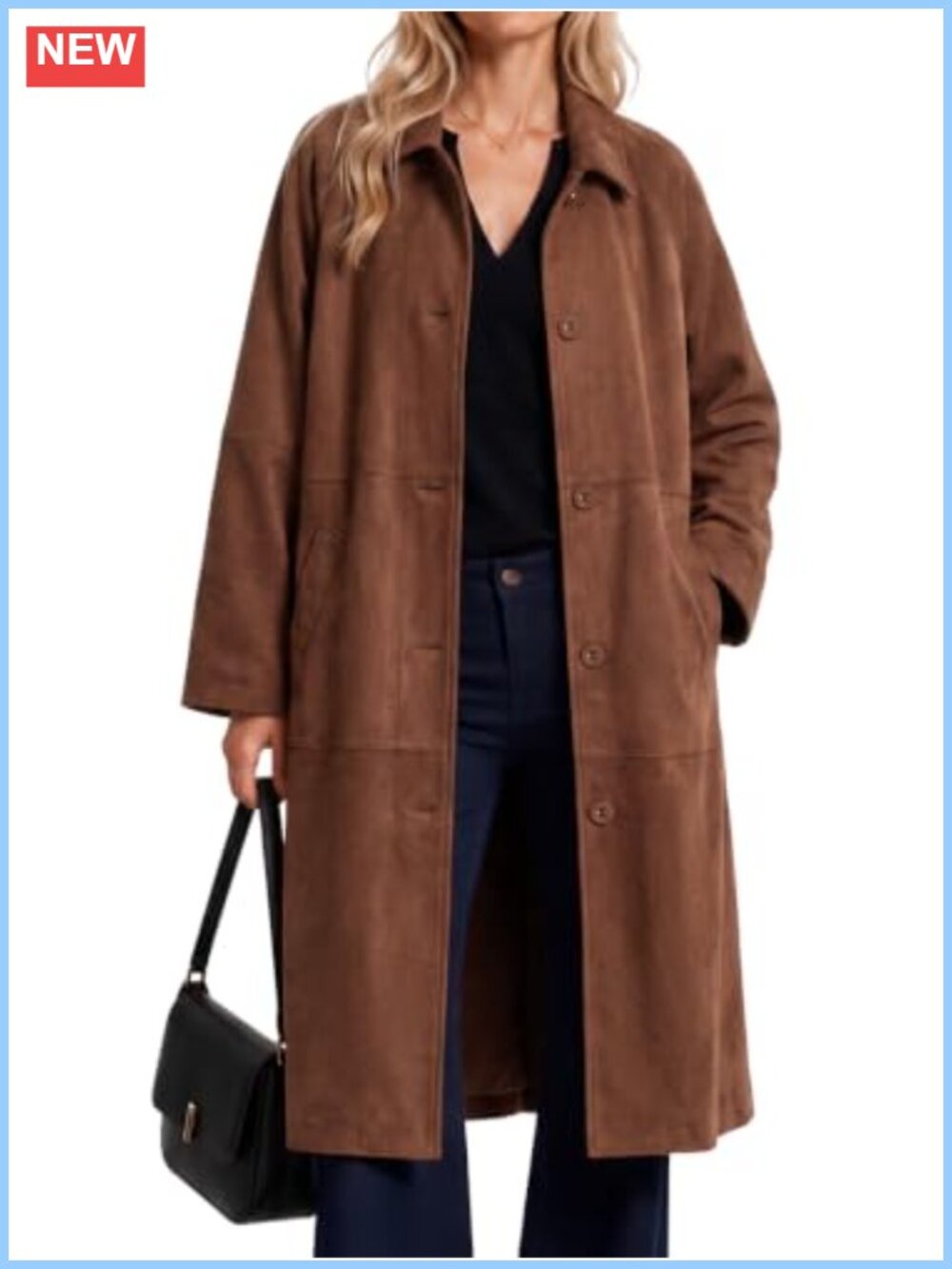 Faux Suede Long Trench Coat Oversized Fall Jacket
